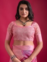 Rose Pink Linen Silk Digital Print Saree